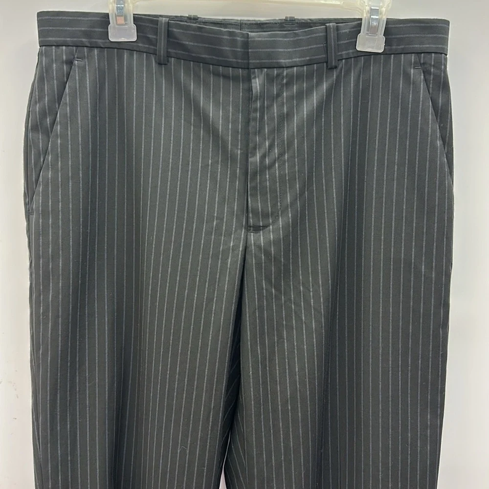 Perry Ellis Black Pinstripe 4 Pocket Flat Front Straight Dress Pants Men 33 x 30